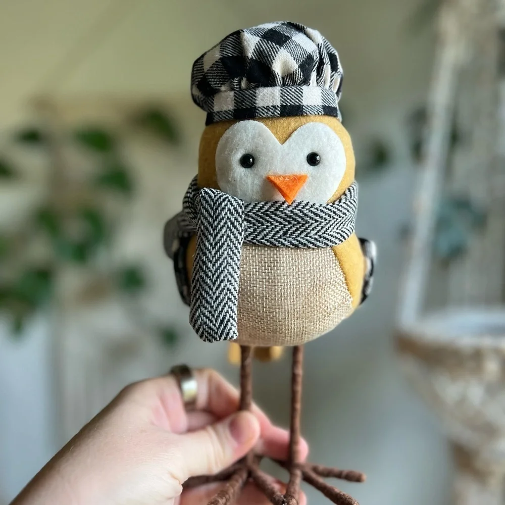Target Wondershop Winter Owl Figurine Plaid Hat & Scarf, Farmhouse Rustic Decor